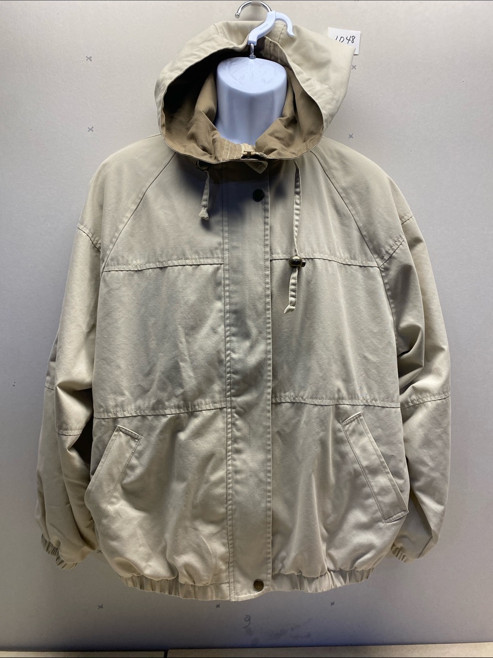 Vintage London Fog Hooded Windbreaker Jacket in Beige- IMPERFECT Size L